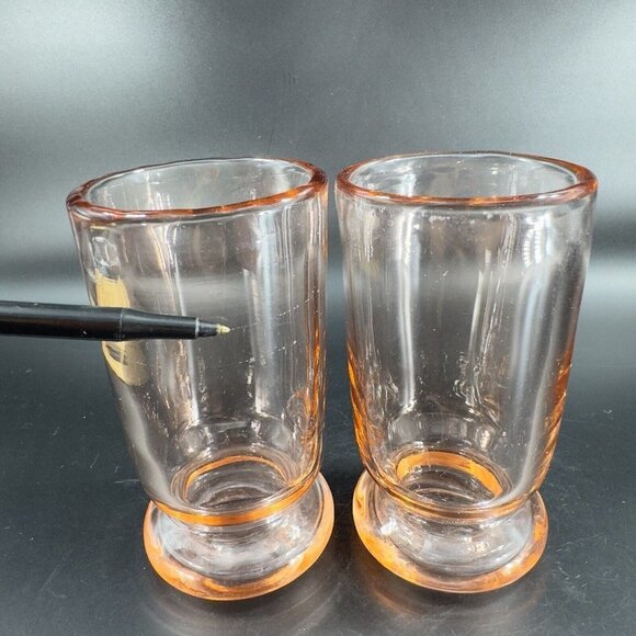 1950s Peachy Pink Tumbler Drinking Glasses Set 2 Thick Heavy Glass Cups Mugs VTG - Picture 8 of 15